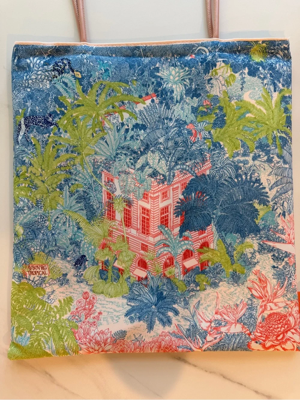 Tropical Scene Canvas Tote in Blue and Pink